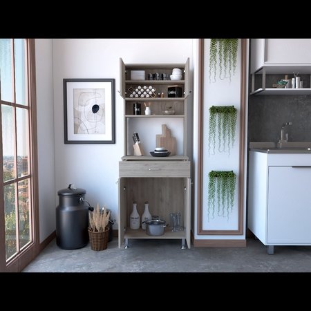 TUHOME Della 60 Kitchen Pantry with Countertop, Closed & Open Storage, Light Gray ALZ6602